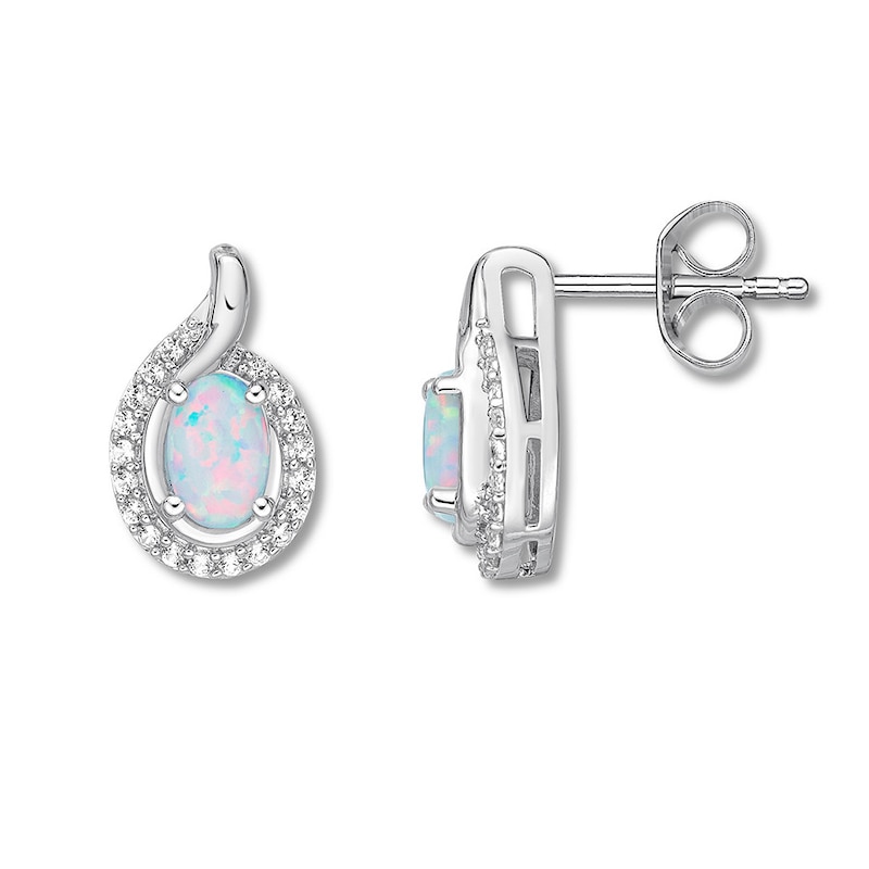 Main Image 1 of Lab-Created Opal & Lab-Created White Sapphire Earrings