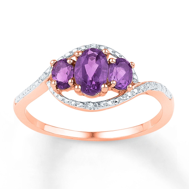 Main Image 1 of Amethyst Ring Diamond Accents 10K Rose Gold