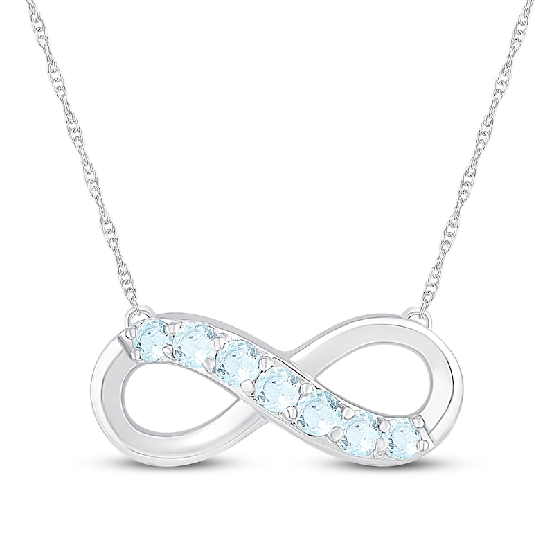 Main Image 1 of Infinity Necklace Natural Aquamarines 10K White Gold