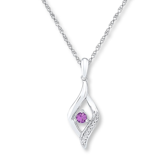 Amethyst Necklace 1/20 ct tw Diamonds 10K White Gold