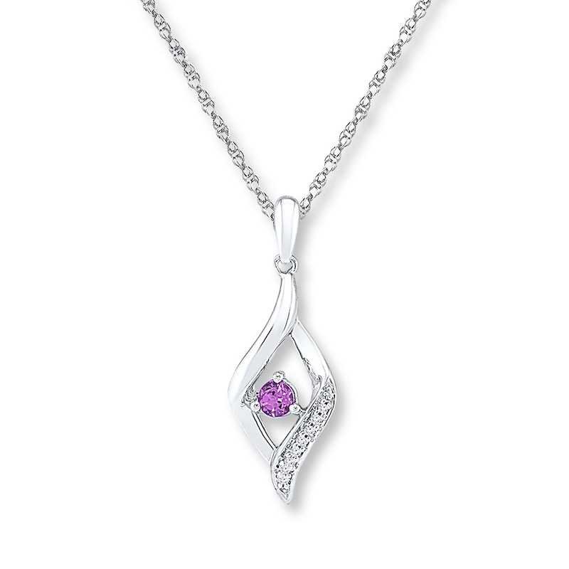 Main Image 1 of Amethyst Necklace 1/20 ct tw Diamonds 10K White Gold