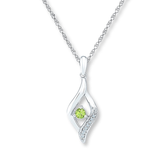Peridot Necklace 1/20 ct tw Diamonds 10K White Gold