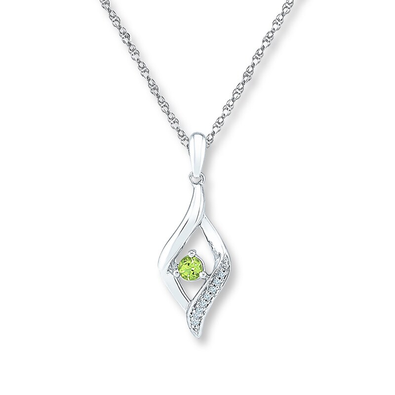 Main Image 1 of Peridot Necklace 1/20 ct tw Diamonds 10K White Gold