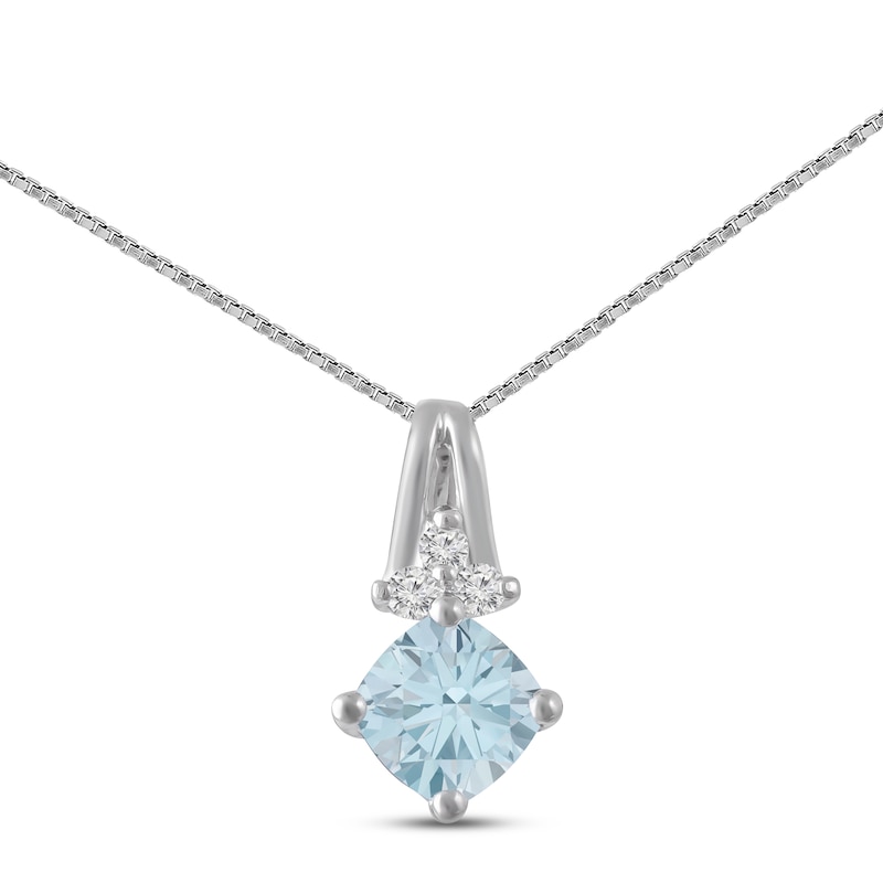 Main Image 1 of Aquamarine Necklace White Topaz Sterling Silver
