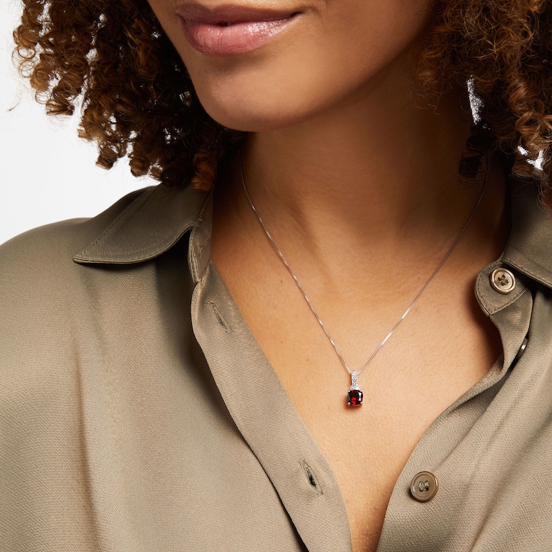 Main Image 3 of Garnet Necklace White Topaz Sterling Silver