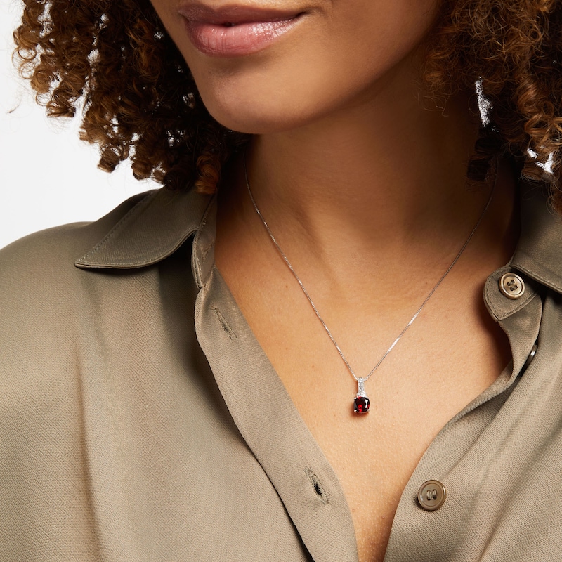 Garnet Necklace White Topaz Sterling Silver