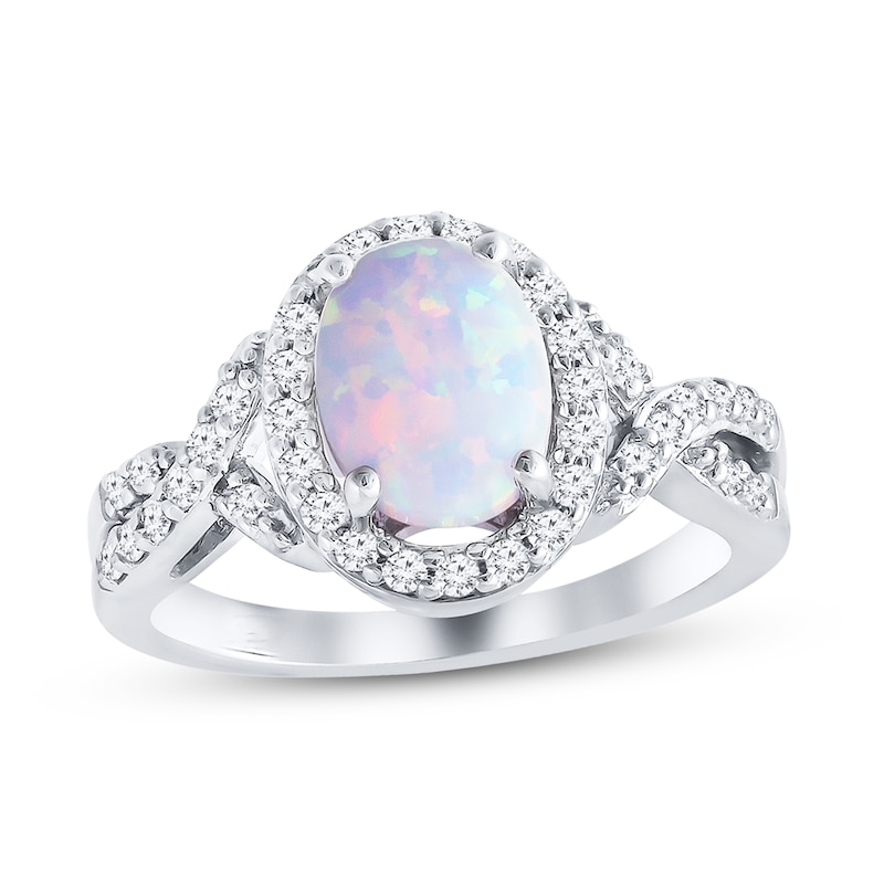 Main Image 1 of Lab-Created Opal Ring Lab-Created Sapphires Sterling Silver