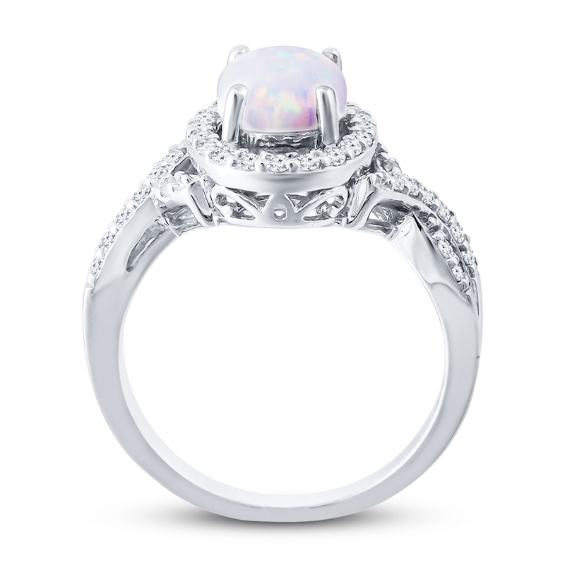 Main Image 2 of Lab-Created Opal Ring Lab-Created Sapphires Sterling Silver