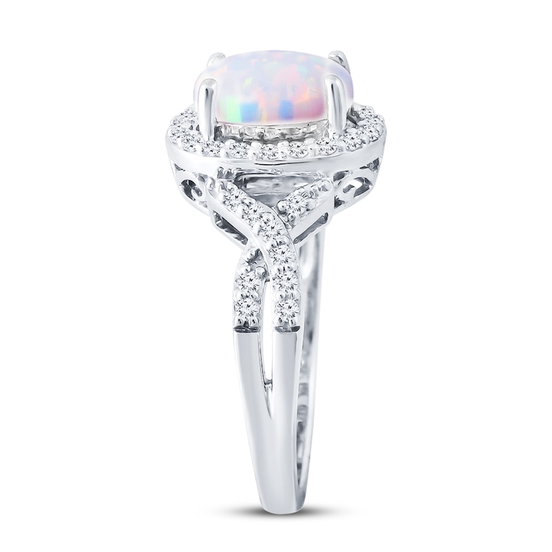 Main Image 3 of Lab-Created Opal Ring Lab-Created Sapphires Sterling Silver