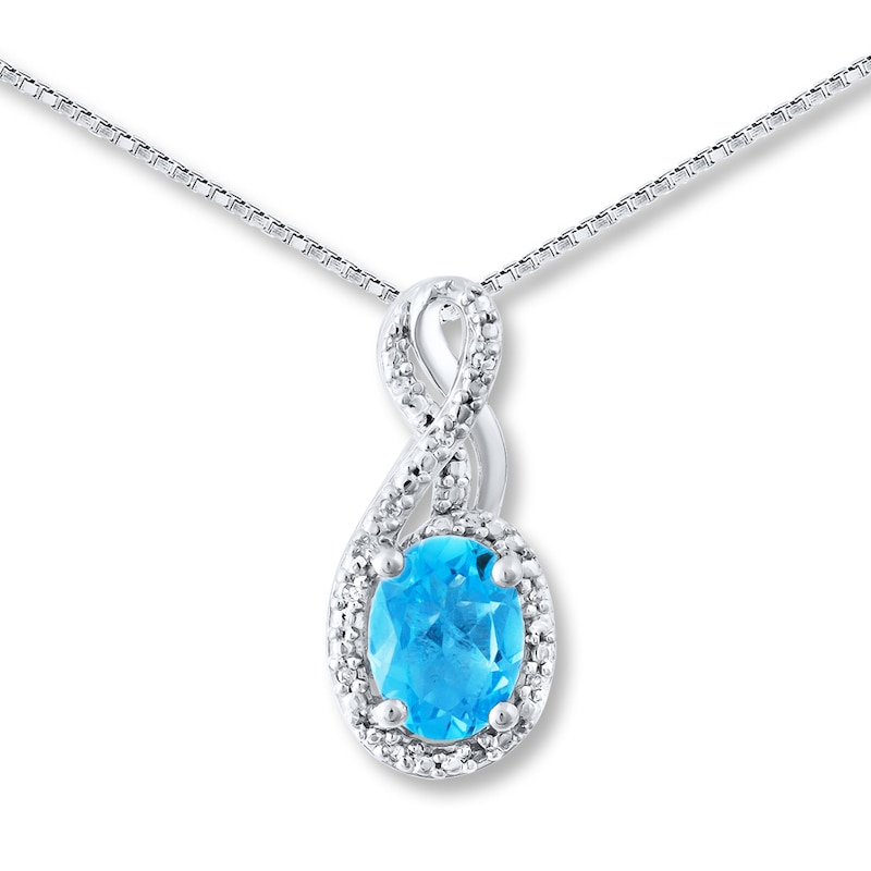 Main Image 1 of Blue Topaz Necklace Diamond Accents Sterling Silver