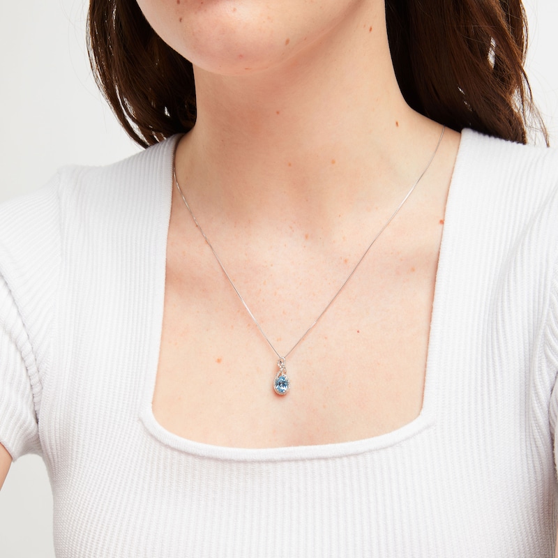 Main Image 2 of Blue Topaz Necklace Diamond Accents Sterling Silver