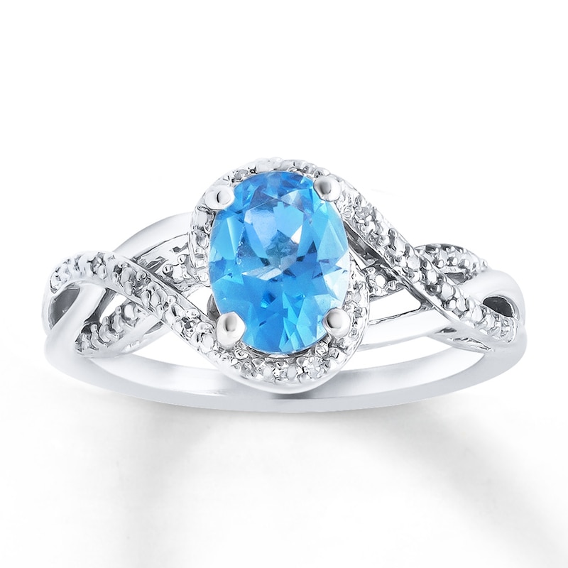 West Coast Jewelry Sterling Silver Blue Topaz and Diamond Ring Size 7 