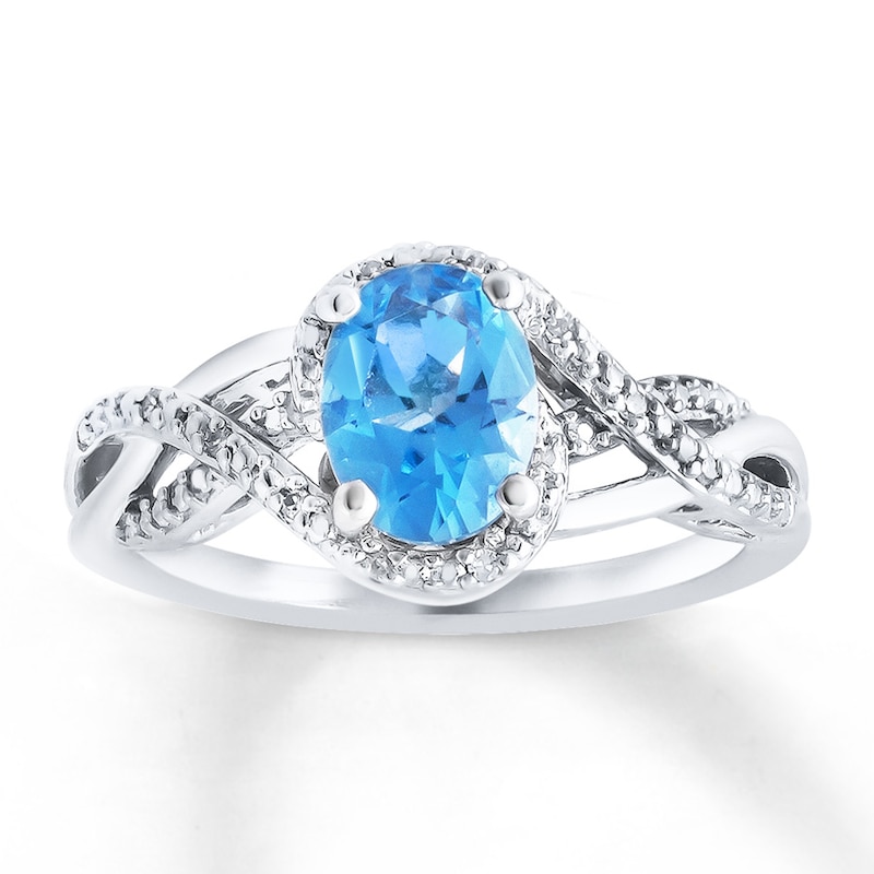 Main Image 1 of Blue Topaz Ring Diamond Accents Sterling Silver