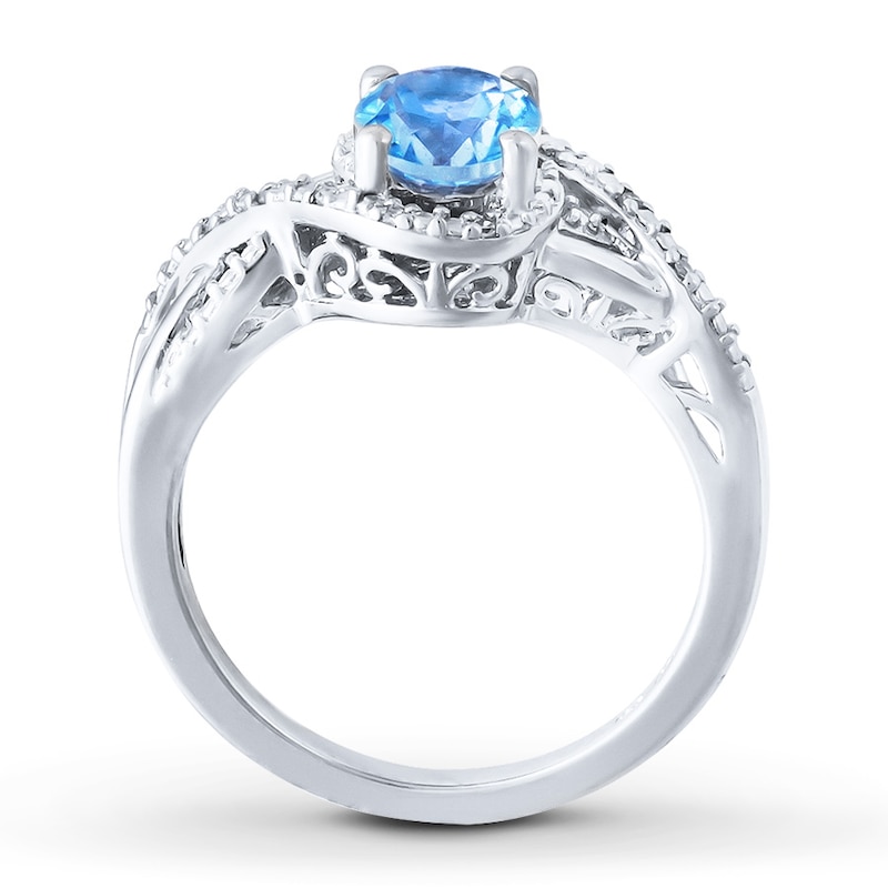 Main Image 2 of Blue Topaz Ring Diamond Accents Sterling Silver