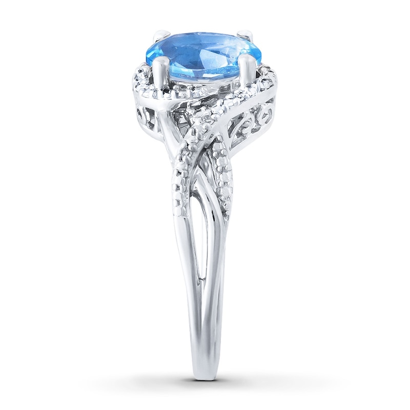 Main Image 3 of Blue Topaz Ring Diamond Accents Sterling Silver