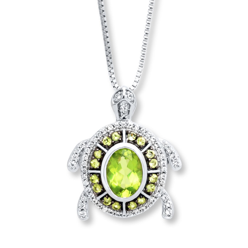 Main Image 1 of Peridot Turtle Necklace in Sterling Silver