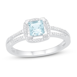 Aquamarine Ring 1/10 ct tw Diamonds 10K White Gold