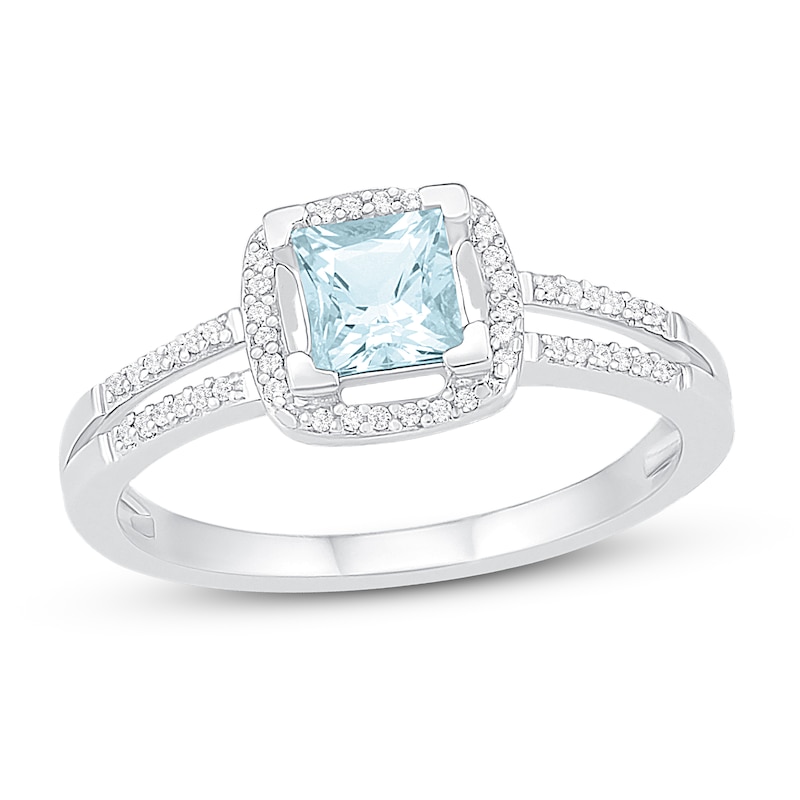 Main Image 1 of Aquamarine Ring 1/10 ct tw Diamonds 10K White Gold