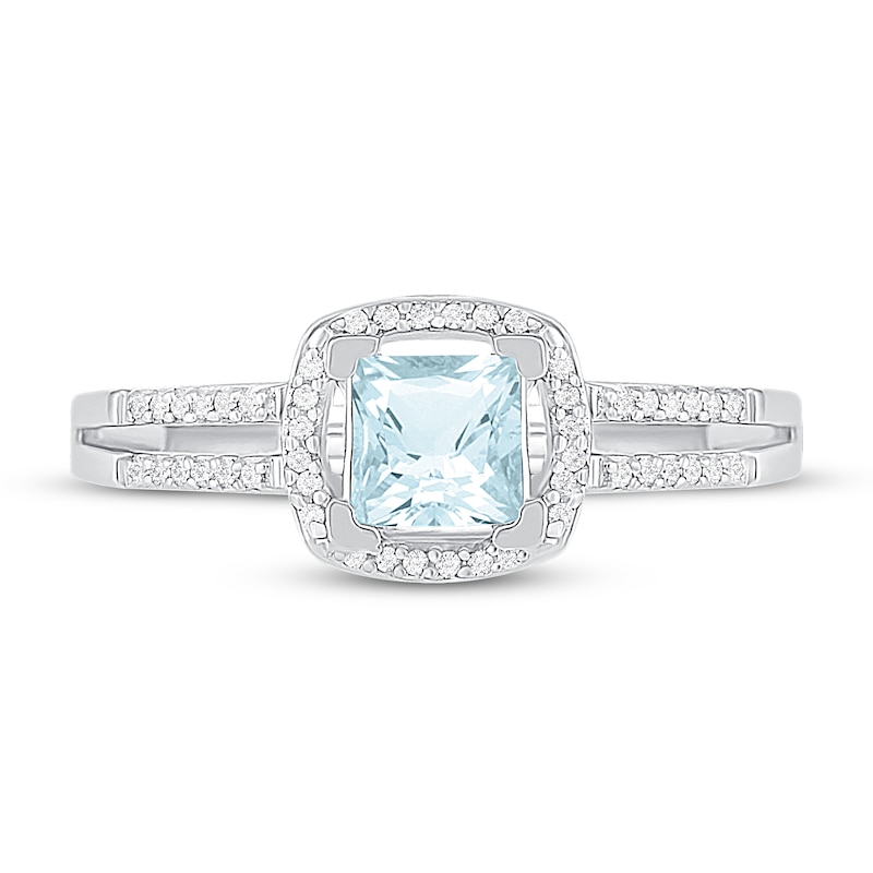 Main Image 2 of Aquamarine Ring 1/10 ct tw Diamonds 10K White Gold