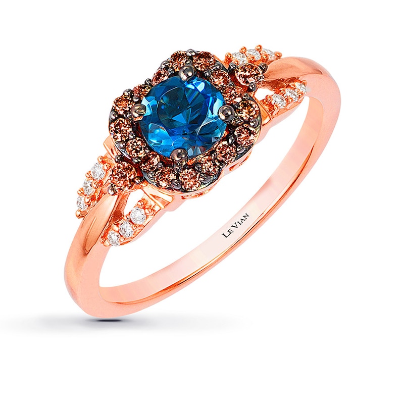Le Vian Blue Topaz 1/5 ct tw Diamonds 14K Strawberry Gold Ring