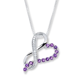 Amethyst Heart Necklace 1/20 ct tw Diamonds Sterling Silver