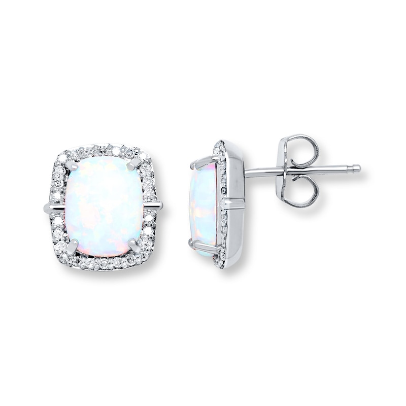 Lab-Created Opal Earrings 1/5 ct tw Diamonds Sterling Silver