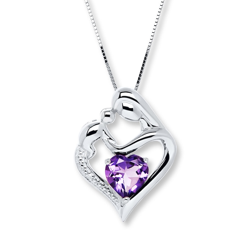 Main Image 1 of Necklace for Mom Amethyst & Diamond Sterling Silver
