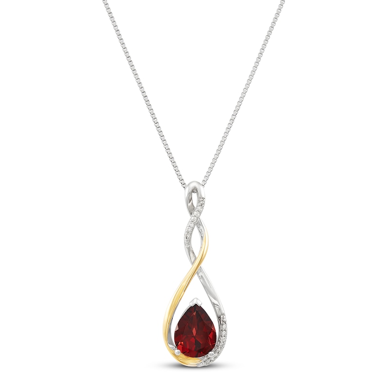 Garnet Necklace 1/20 ct tw Diamonds Sterling Silver/10K Gold