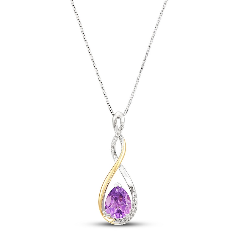 Main Image 1 of Amethyst Necklace 1/20 ct tw Diamonds Sterling Silver/10K Gold