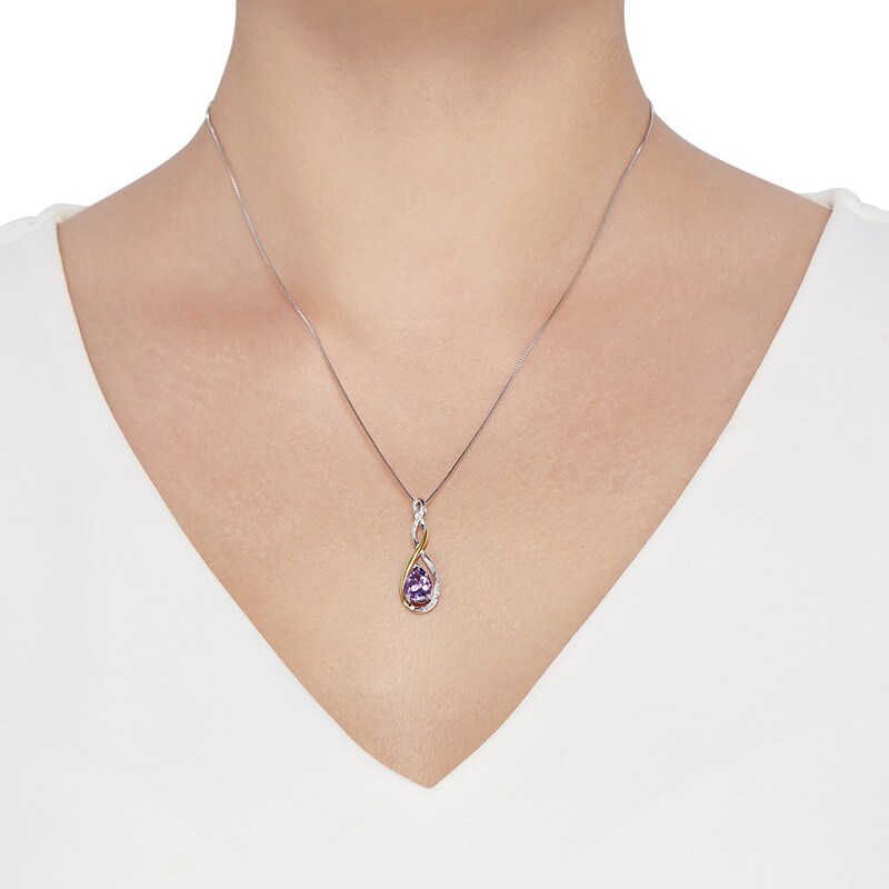 Main Image 4 of Amethyst Necklace 1/20 ct tw Diamonds Sterling Silver/10K Gold