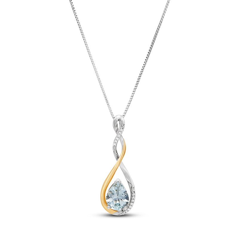 Main Image 1 of Aquamarine Necklace 1/20 cttw Diamonds Sterling Silver/10K Gold