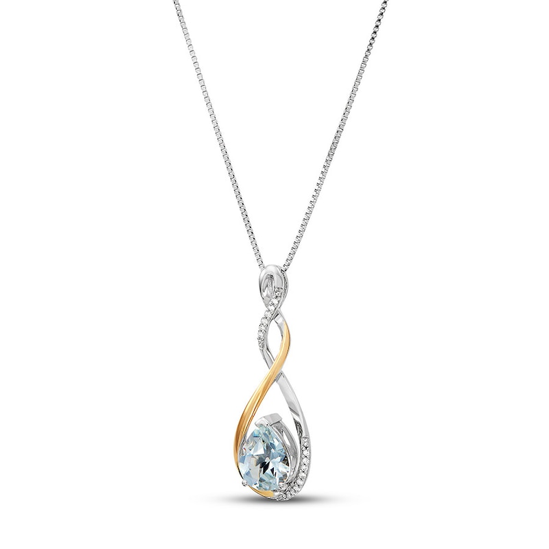 Aquamarine Necklace 1/20 cttw Diamonds Sterling Silver/10K Gold