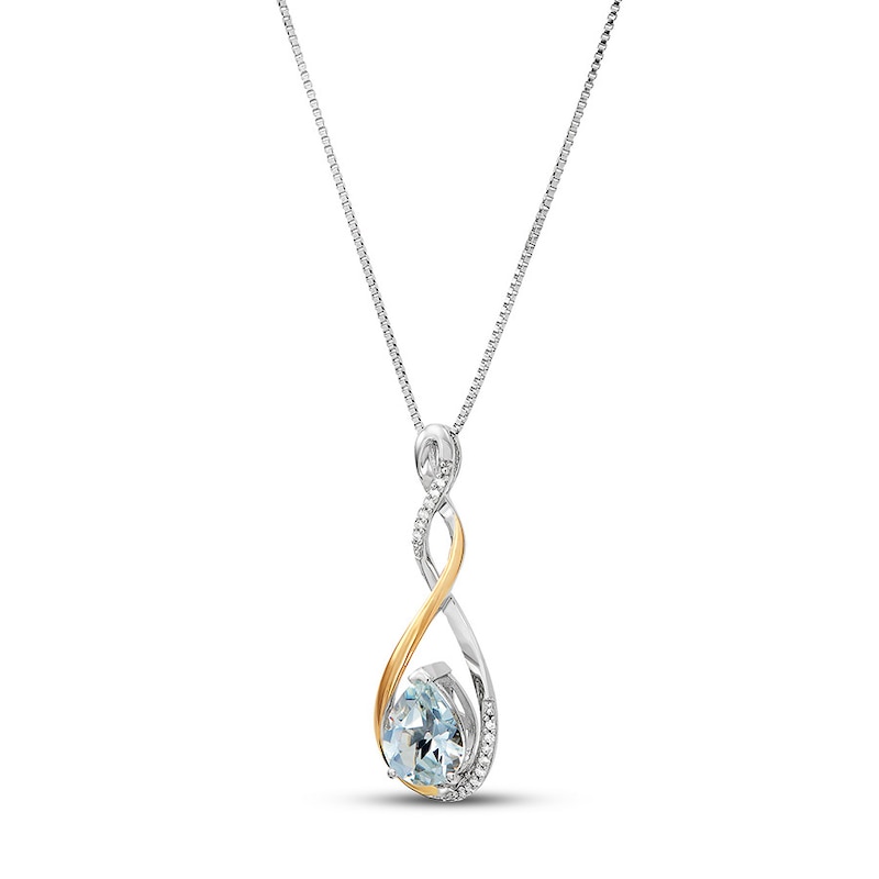 Main Image 2 of Aquamarine Necklace 1/20 cttw Diamonds Sterling Silver/10K Gold