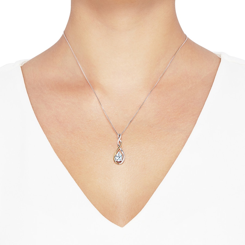 Main Image 4 of Aquamarine Necklace 1/20 cttw Diamonds Sterling Silver/10K Gold