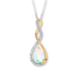 Diamond Necklace Lab-Created Opal Sterling Silver/10K Gold
