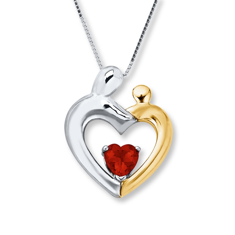 Main Image 1 of Mother & Child Necklace Garnet Sterling Silver/10K Gold