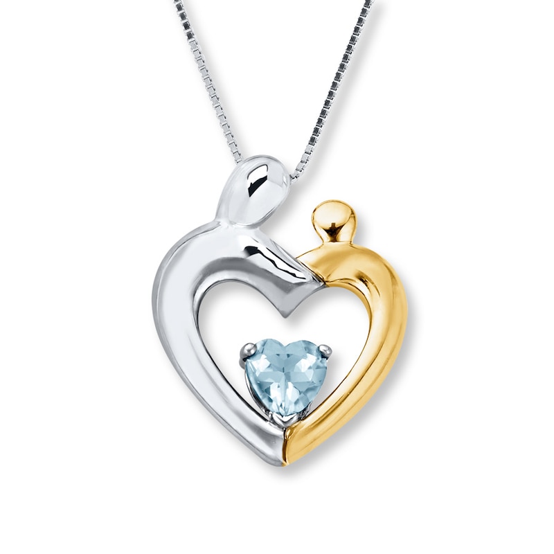 Main Image 1 of Mother & Child Necklace Aquamarine Sterling Silver/10K Gold