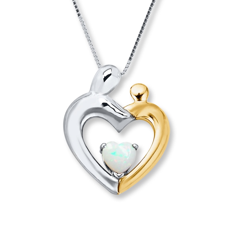 Main Image 1 of Mother/Child Necklace Lab-Created Opal Sterling Silver/10K Gold