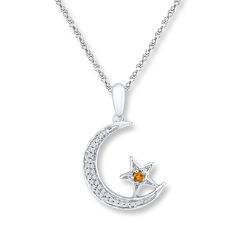 Main Image 1 of Star and Moon Necklace 1/20 ct tw Diamonds Sterling Silver