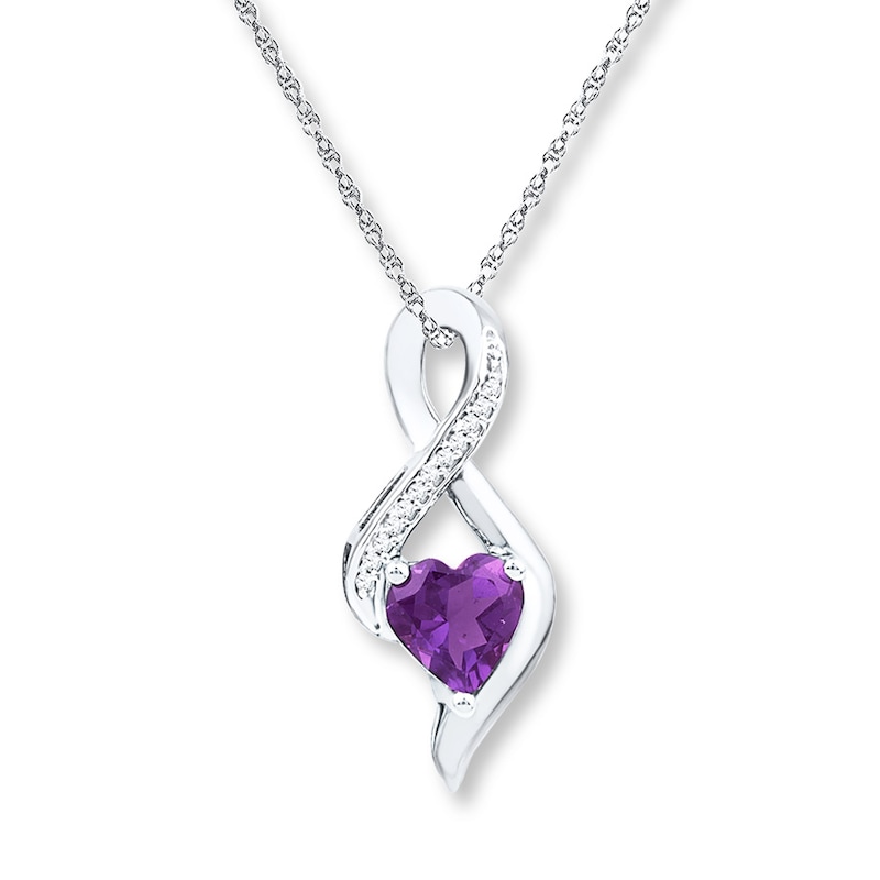 Main Image 1 of Heart Amethyst Necklace 1/20 ct tw Diamonds Sterling Silver