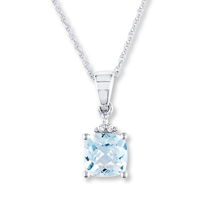 Main Image 1 of Aquamarine Necklace Diamond Accents 10K White Gold