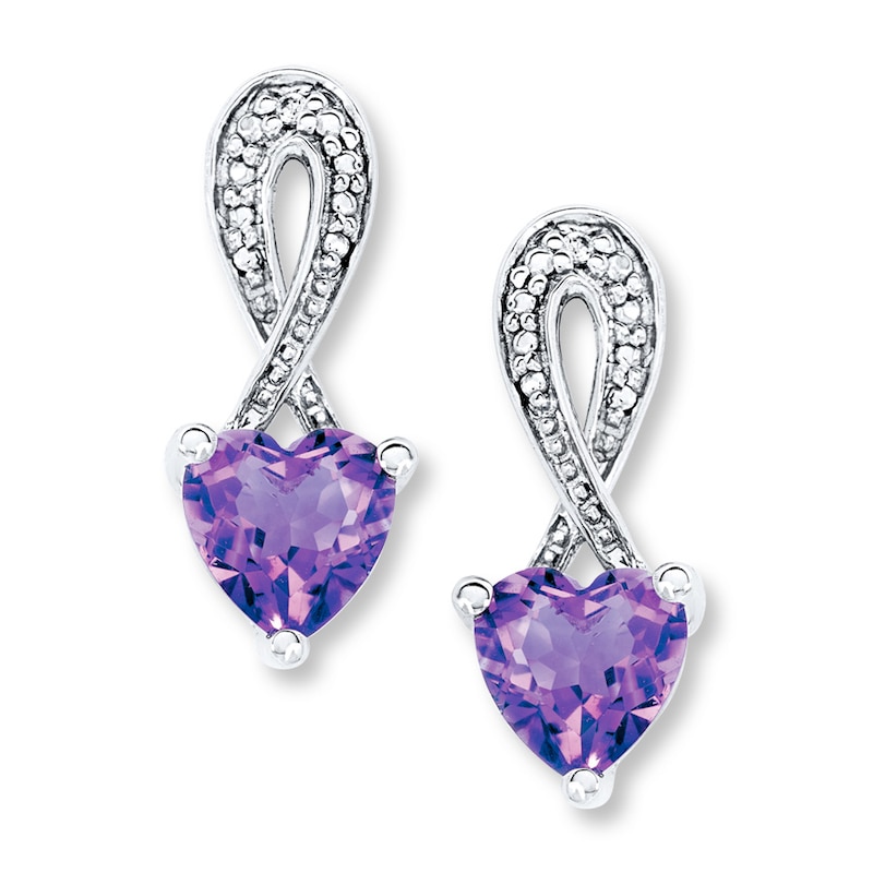 Main Image 2 of Amethyst Heart Earrings With Diamond Accents Sterling Silver