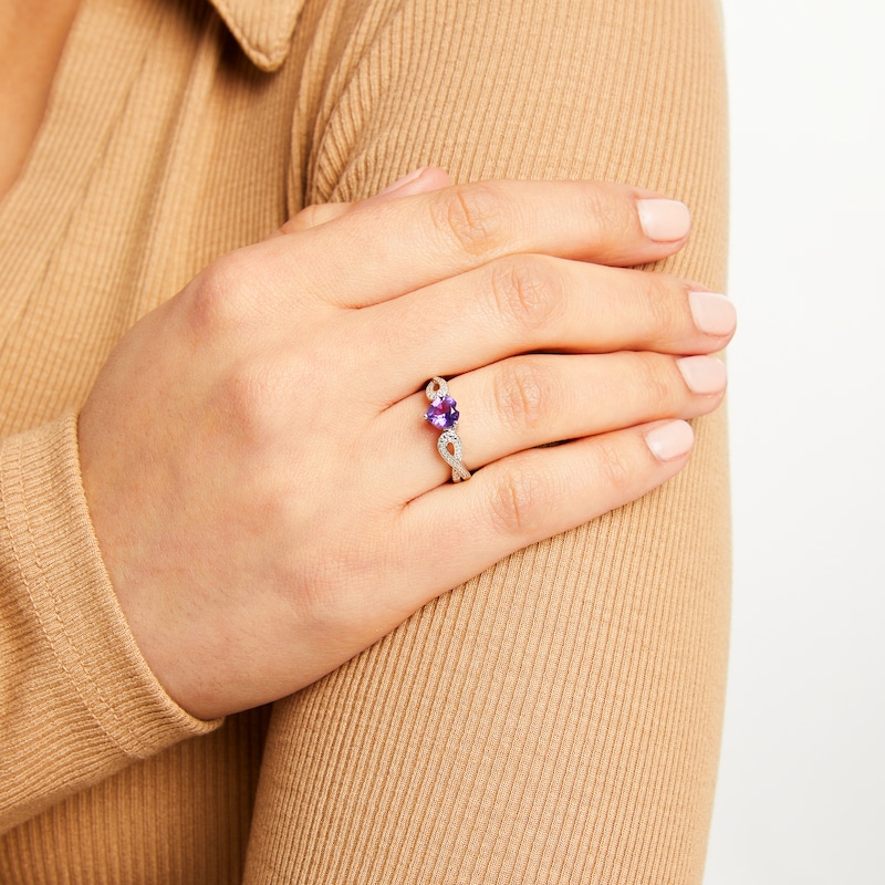 Amethyst Heart Ring With Diamonds Sterling Silver