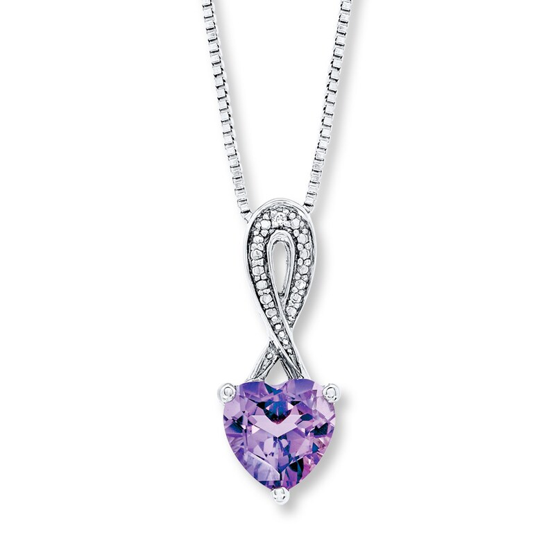 Main Image 1 of Amethyst Heart Necklace With Diamond Accent Sterling Silver