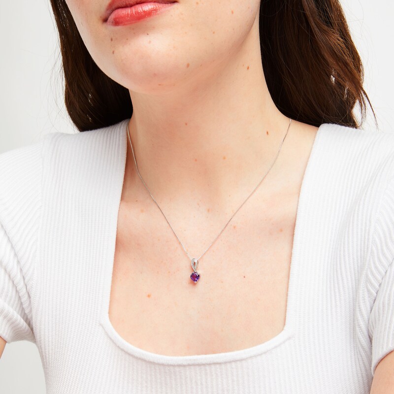 Main Image 3 of Amethyst Heart Necklace With Diamond Accent Sterling Silver