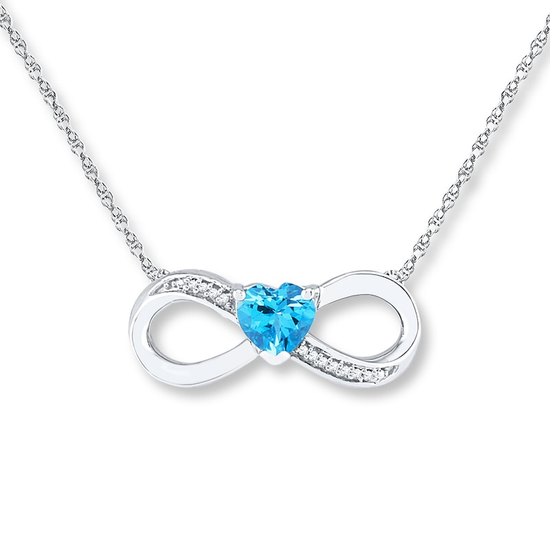 Main Image 1 of Infinity Necklace Heart-Shaped Blue Topaz Sterling Silver