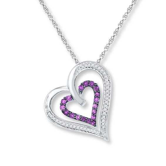 18" Sterling Cubic Zirconia Amethyst Heart Pendant Necklace Chain Gift Box G13 