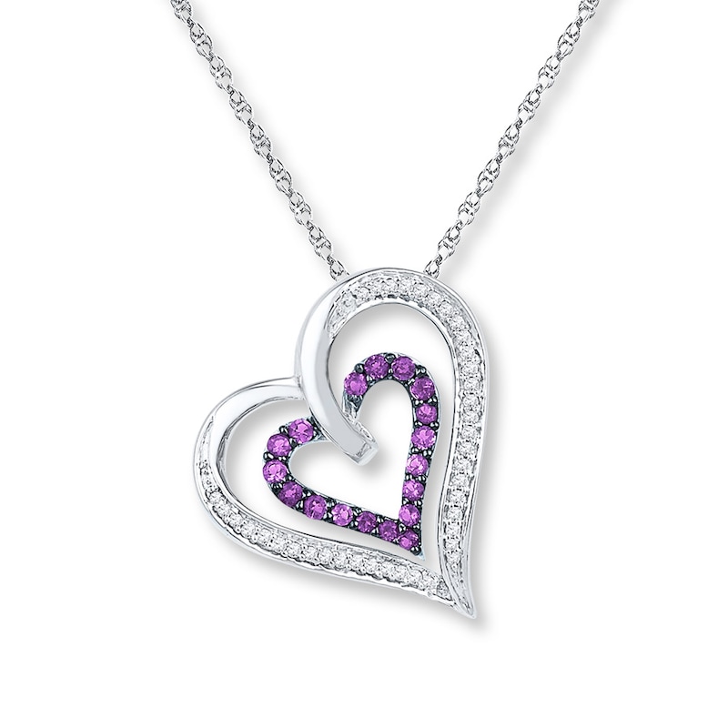 Main Image 1 of Amethyst Heart Necklace 1/6 ct tw Diamonds Sterling Silver