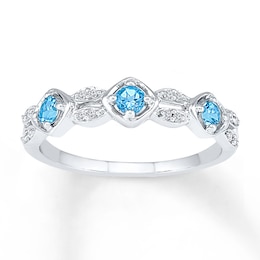 Blue Topaz Ring 1/15 ct tw Diamonds 10K White Gold