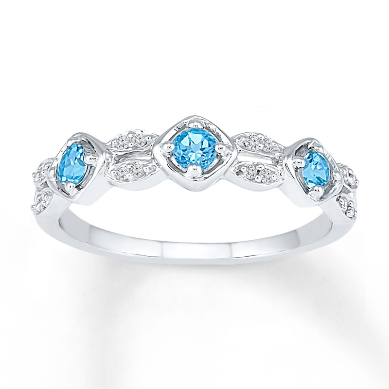Main Image 1 of Blue Topaz Ring 1/15 ct tw Diamonds 10K White Gold
